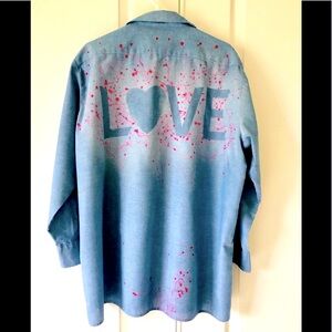 Dickies Chambray Graphic art LOVE Button down work shirt men's size XL